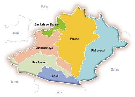 Map of Sacha Inchi growing region in Junin, Peru
